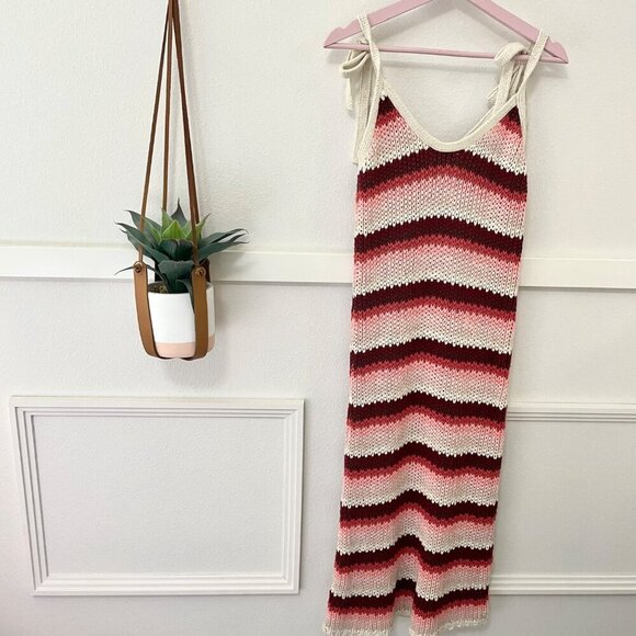 Zara Blogger Favorite Striped Knit Red Summer Maxi Dress Size M - Picture 5 of 11